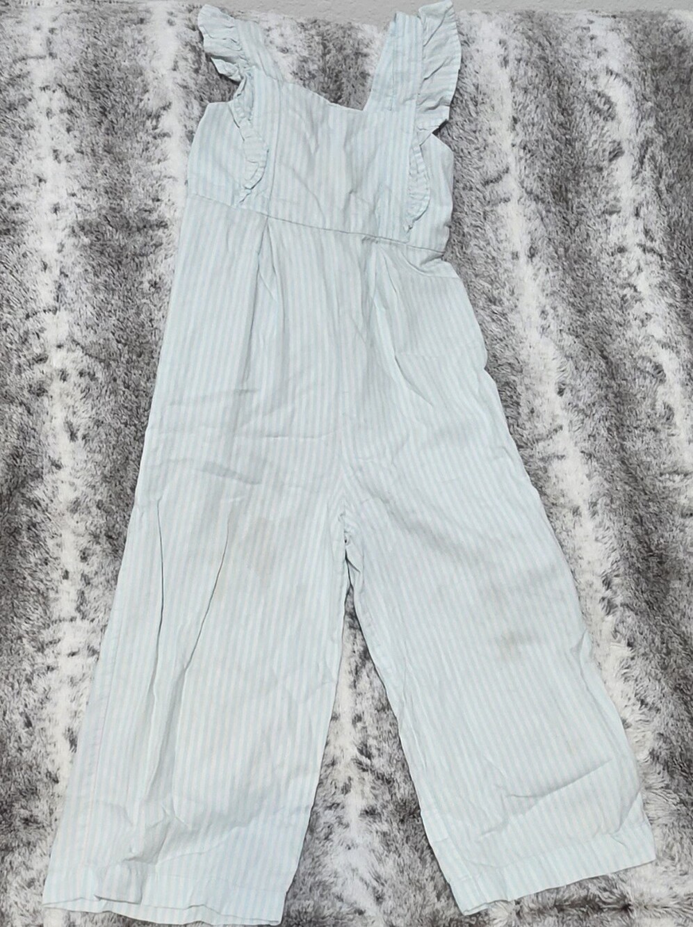 Light Blue Striped Girls' Ruffle Strap Jumpsuit Size 8 New